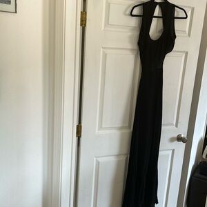 Long black open back dress